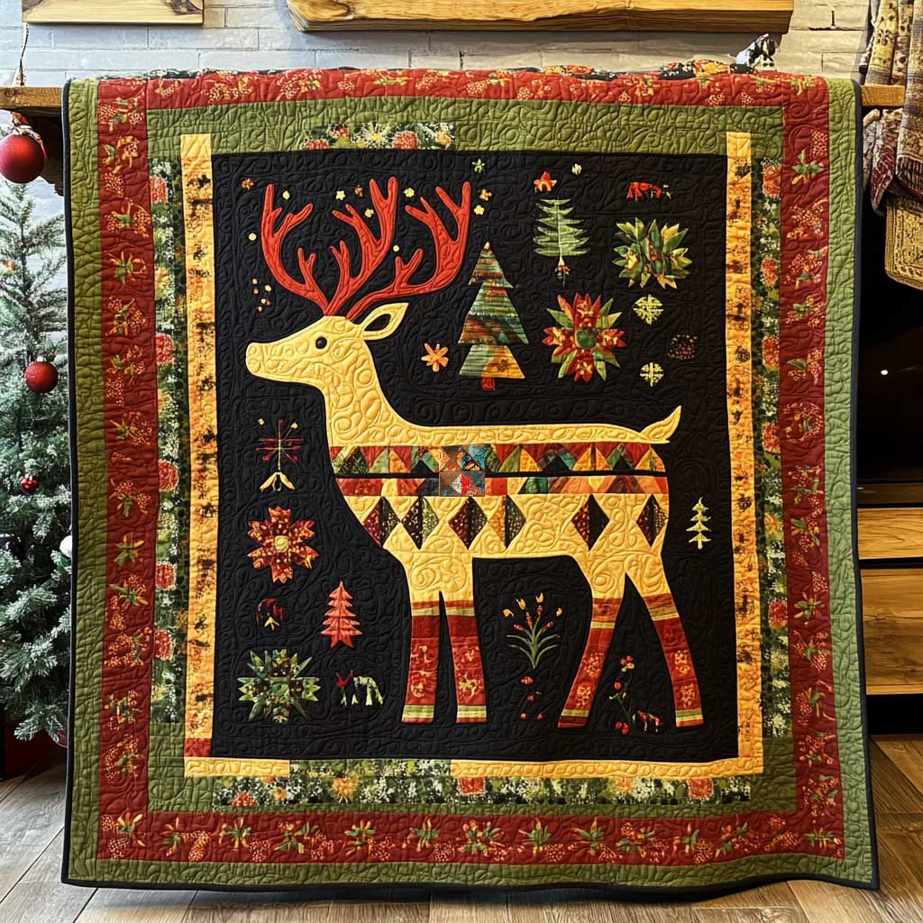 Silhouette Reindeer Christmas Quilt Blanket