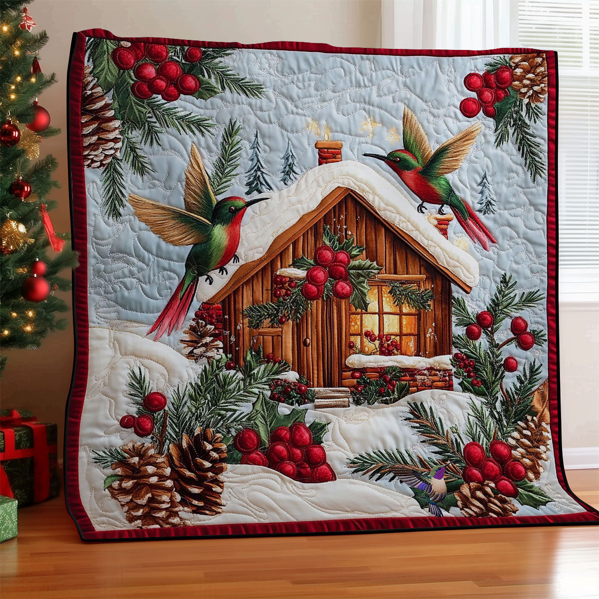 Christmas House Hummingbird Quilt Blanket