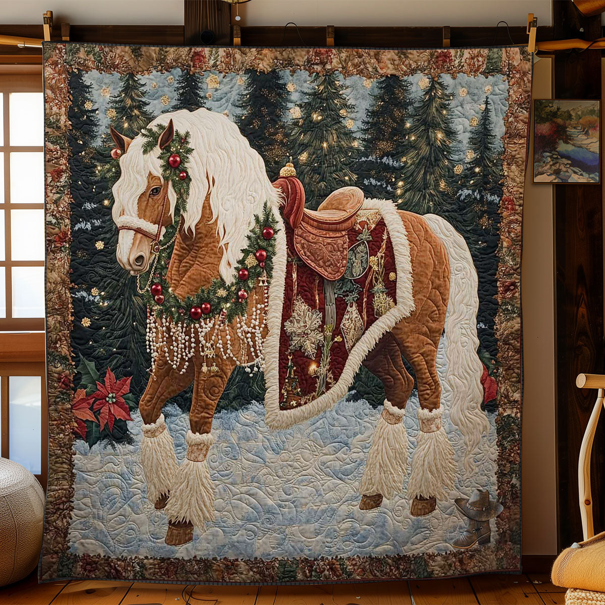 Christmas Blessing Horse Quilt Blanket