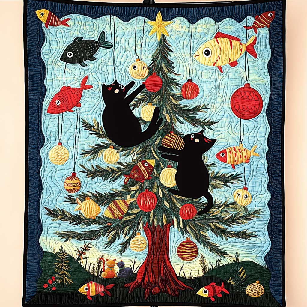 Christmas Cat Mischief Quilt Blanket