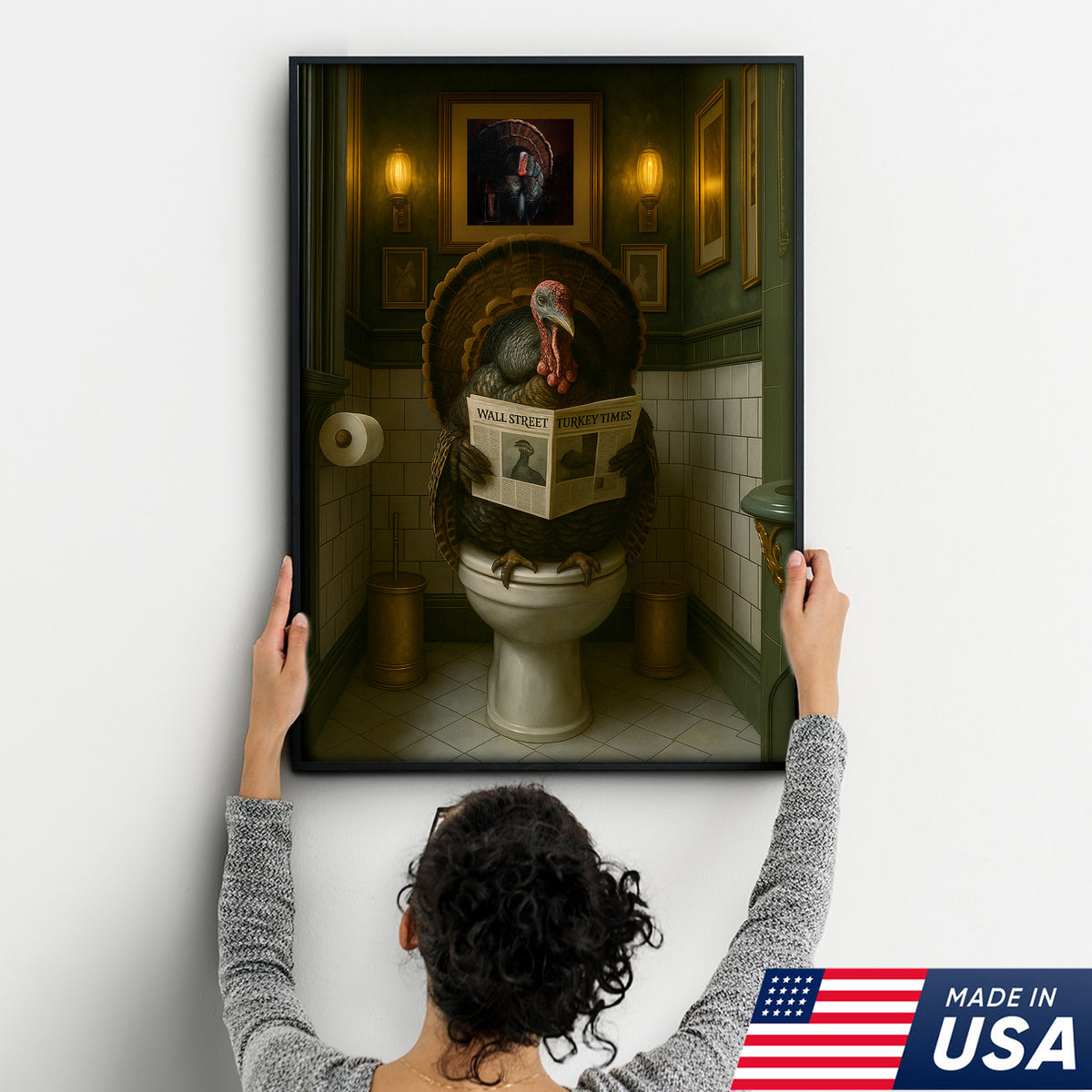 Funny Turkey Bathroom Wall Art – Rustic Cabin Toilet Humor Canvas Decor