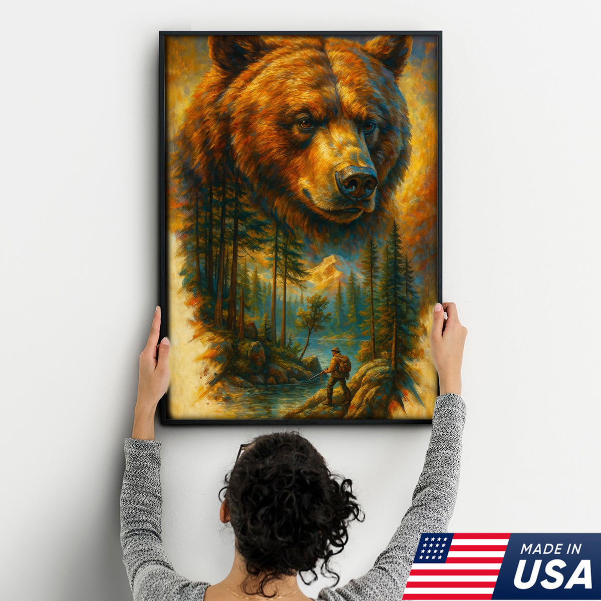 Epic Bear Canvas Wall Art – Wilderness Mountain Adventure Scene, Bold Nature Decor