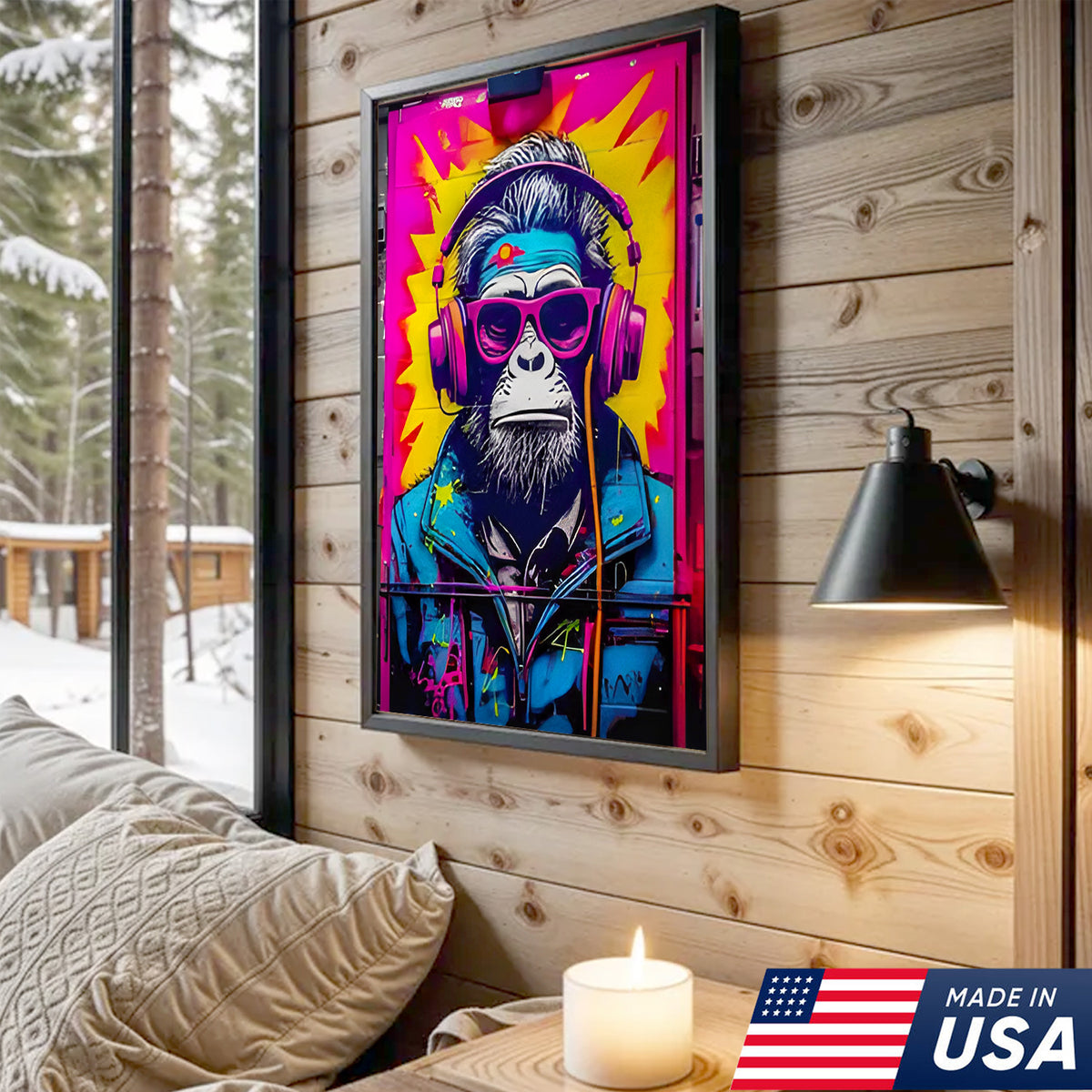 Neon Graffiti Animals Triptych Canvas Wall Art Set, Tiger Bear Gorilla Street Art Prints