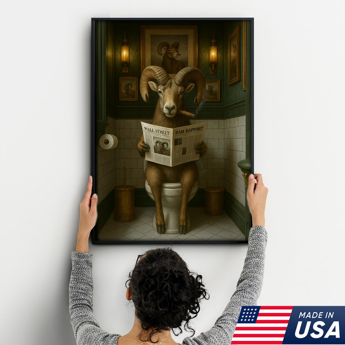 Mountain Goat Toilet Humor Canvas – Funny Hunting Bathroom Wall Art for Hunters