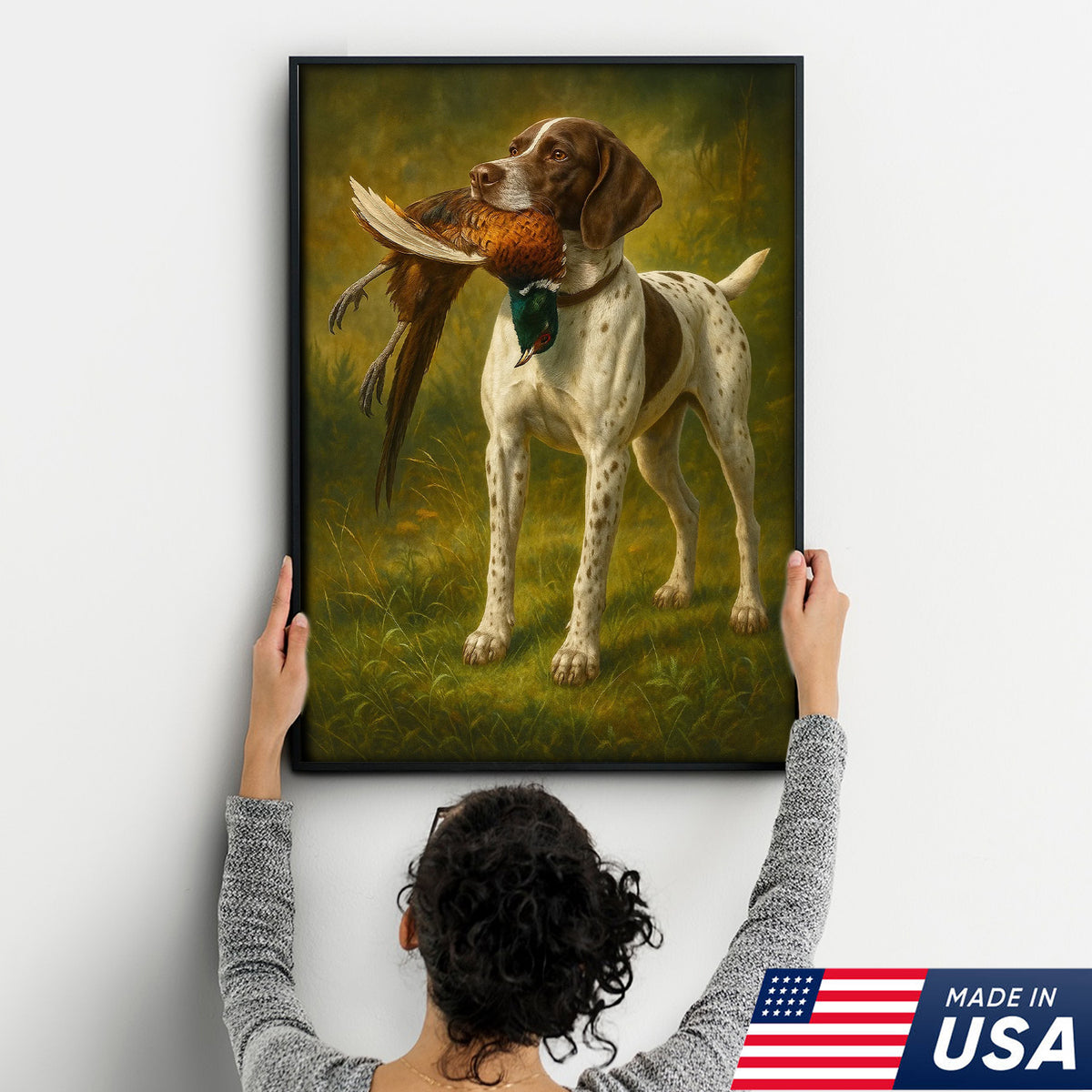 Hunting Dog Canvas Wall Art – Hunting Dog with Pheasant – Rustic Wildlife Canvas