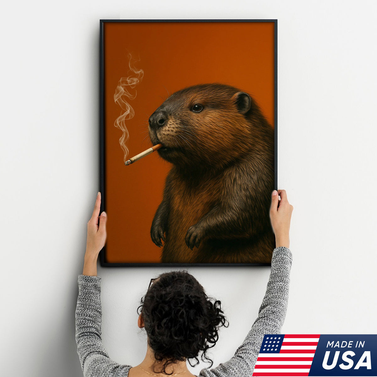 Beaver Canvas Wall Art – Rustic Wildlife Decor – Hunting Cabin Artwork – Woodland Nature Print