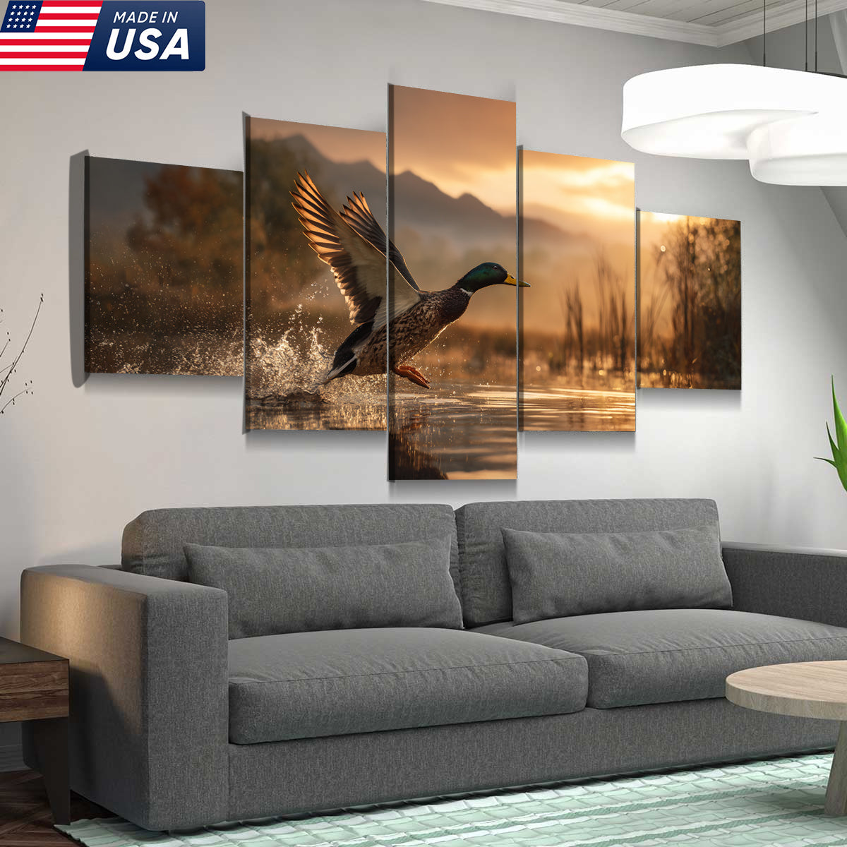 Flying Mallard at Dawn Canvas Wall Art Print for Hunters - Stunning 5-Panel Duck Canvas