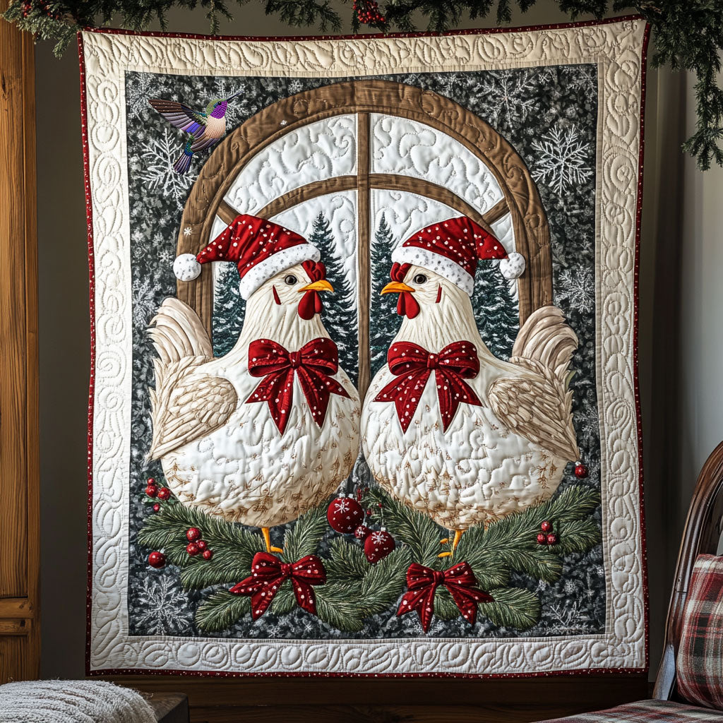 Chicken Christmas Festive Glow Quilt Blanket