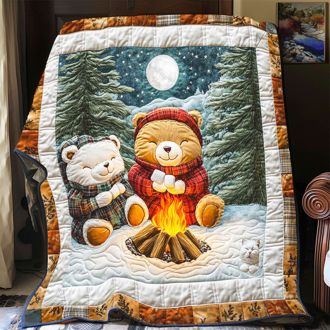 Camping Night Bear Quilt Blanket