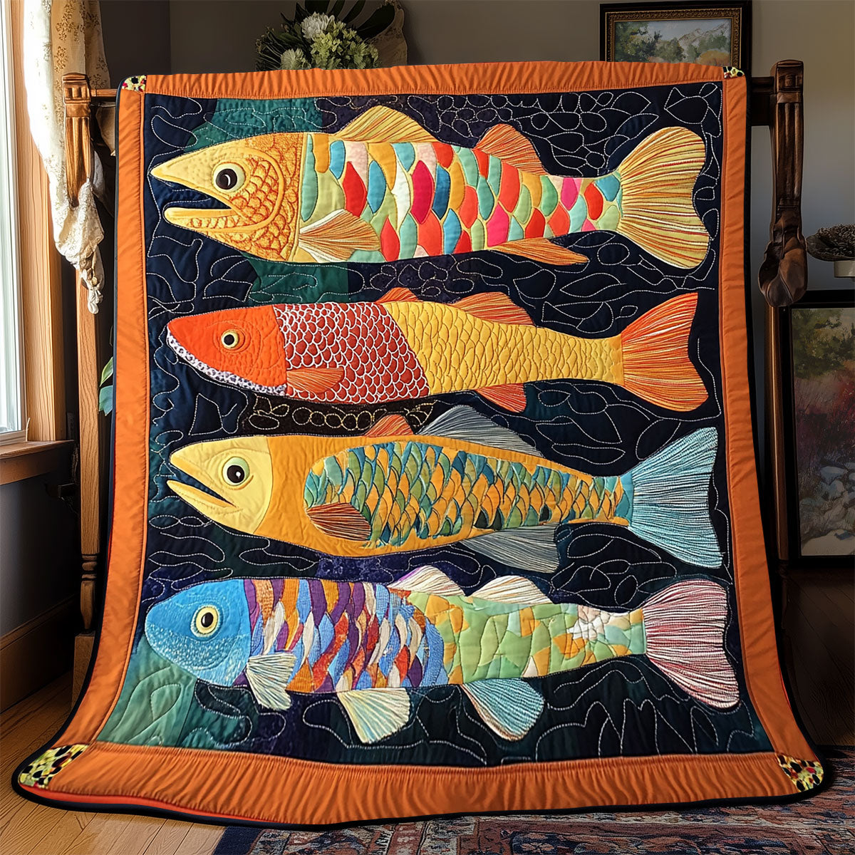 Vibrant Fish Warm Embrace Quilt Blanket