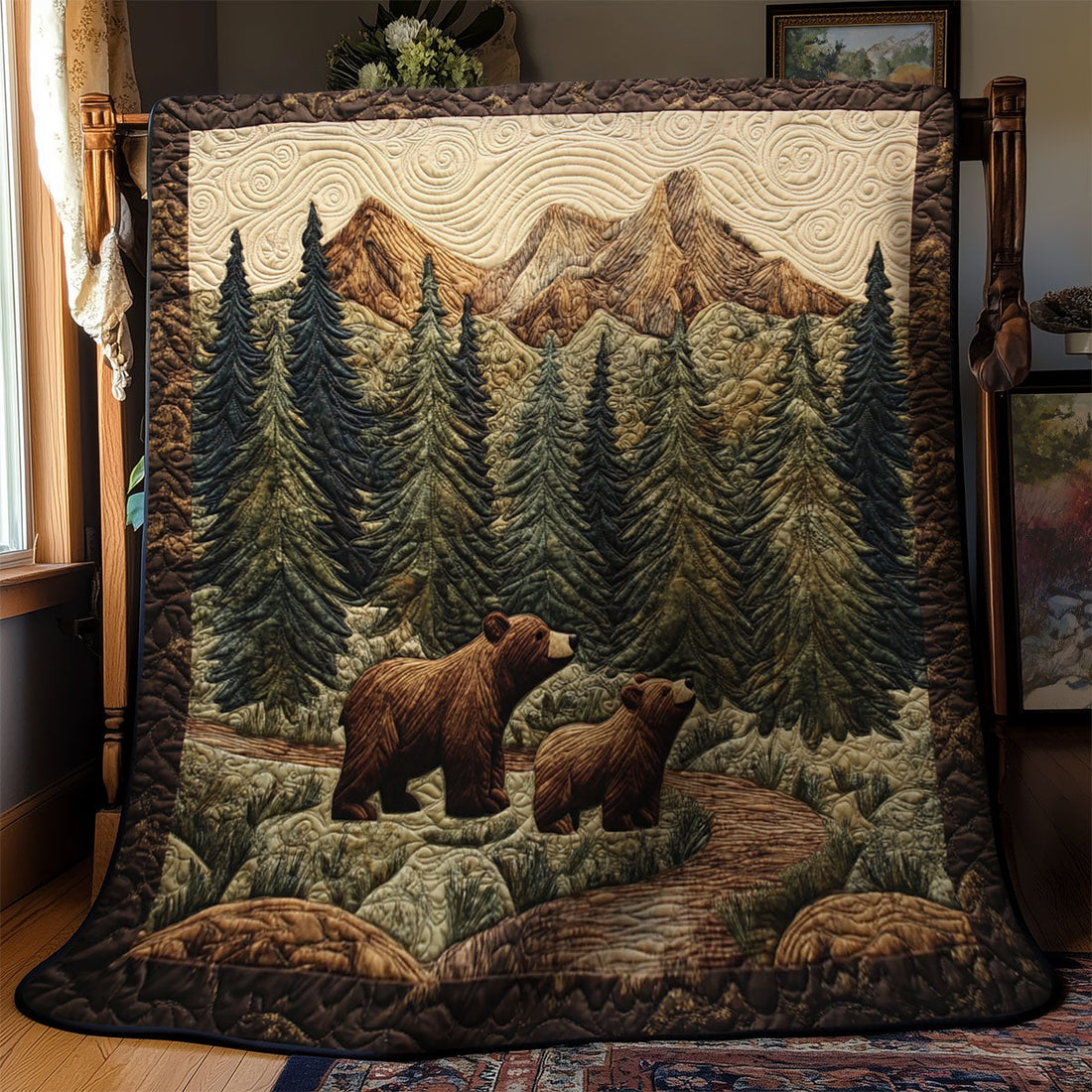 Bear In Forest Peaceful Trails Quilt Blanket