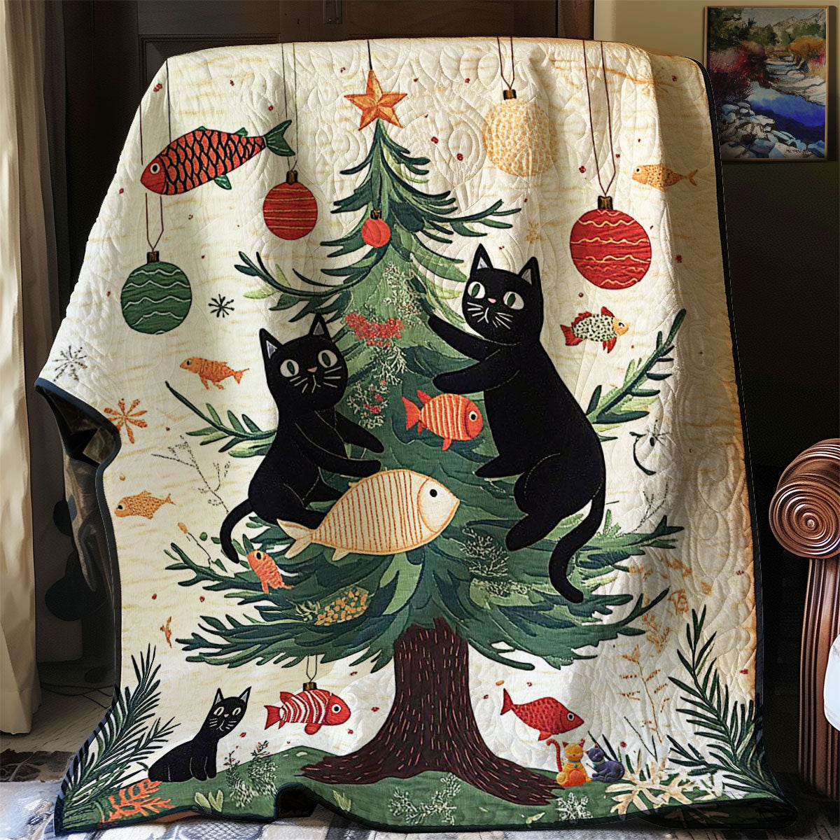 Christmas Cat Joy Quilt Blanket