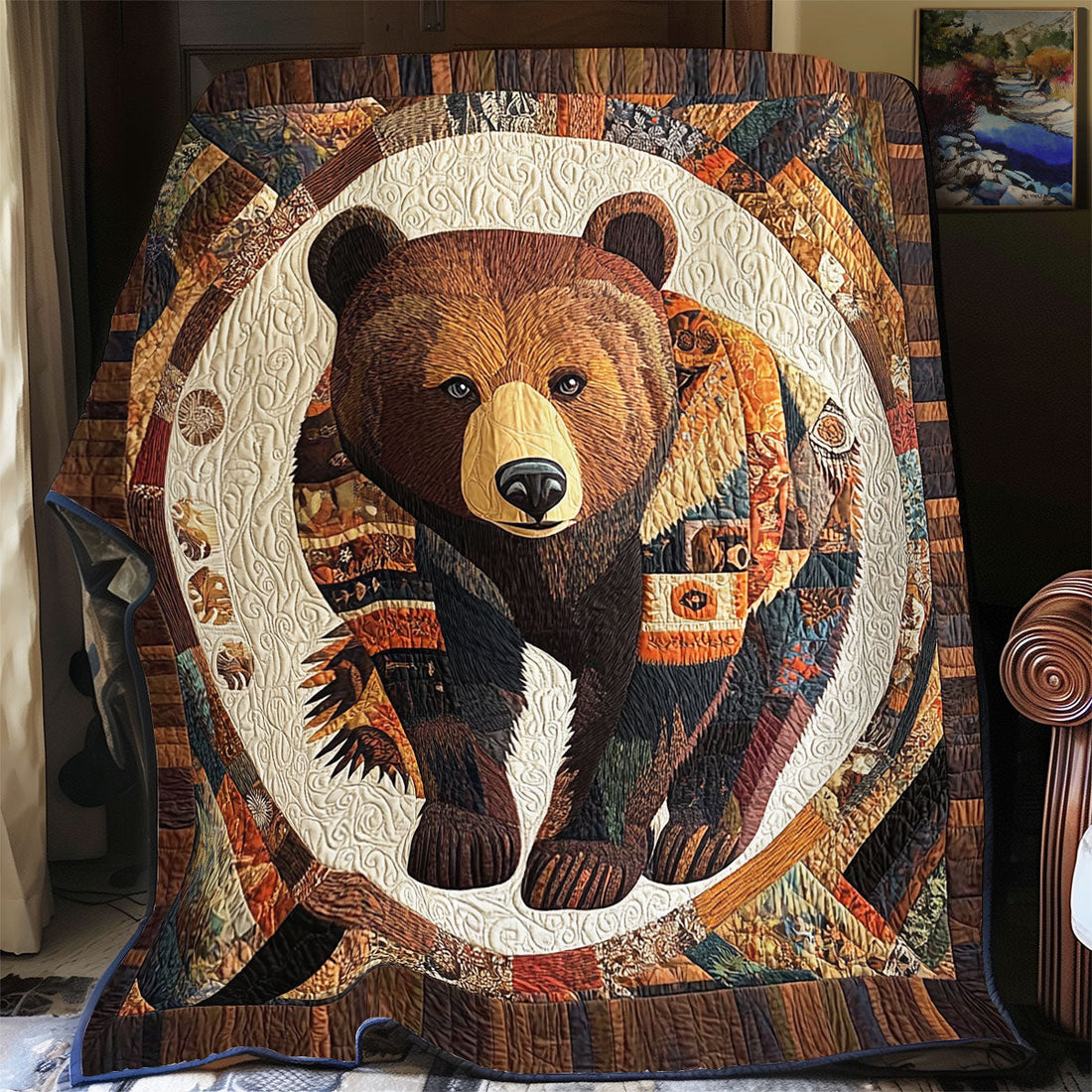 Bear Native American Quiet Wilderness Quilt Blanket