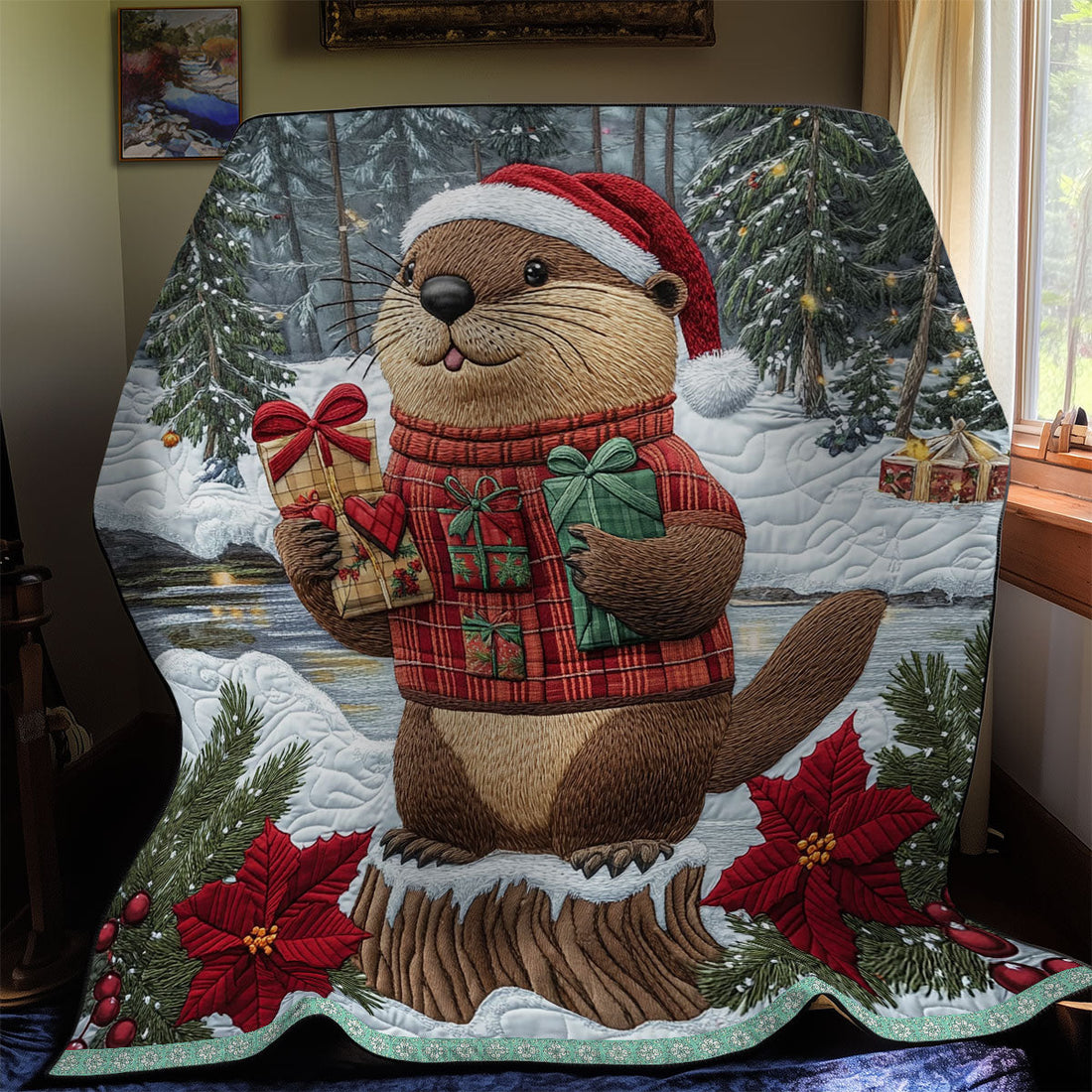 Beaver Christmas Quilt Blanket