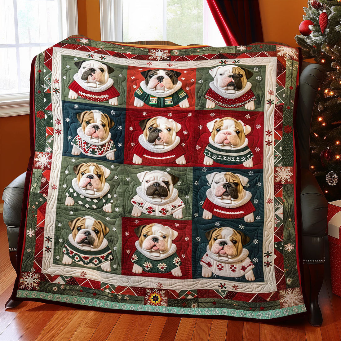 Christmas Baby Bulldog Quilt Blanket