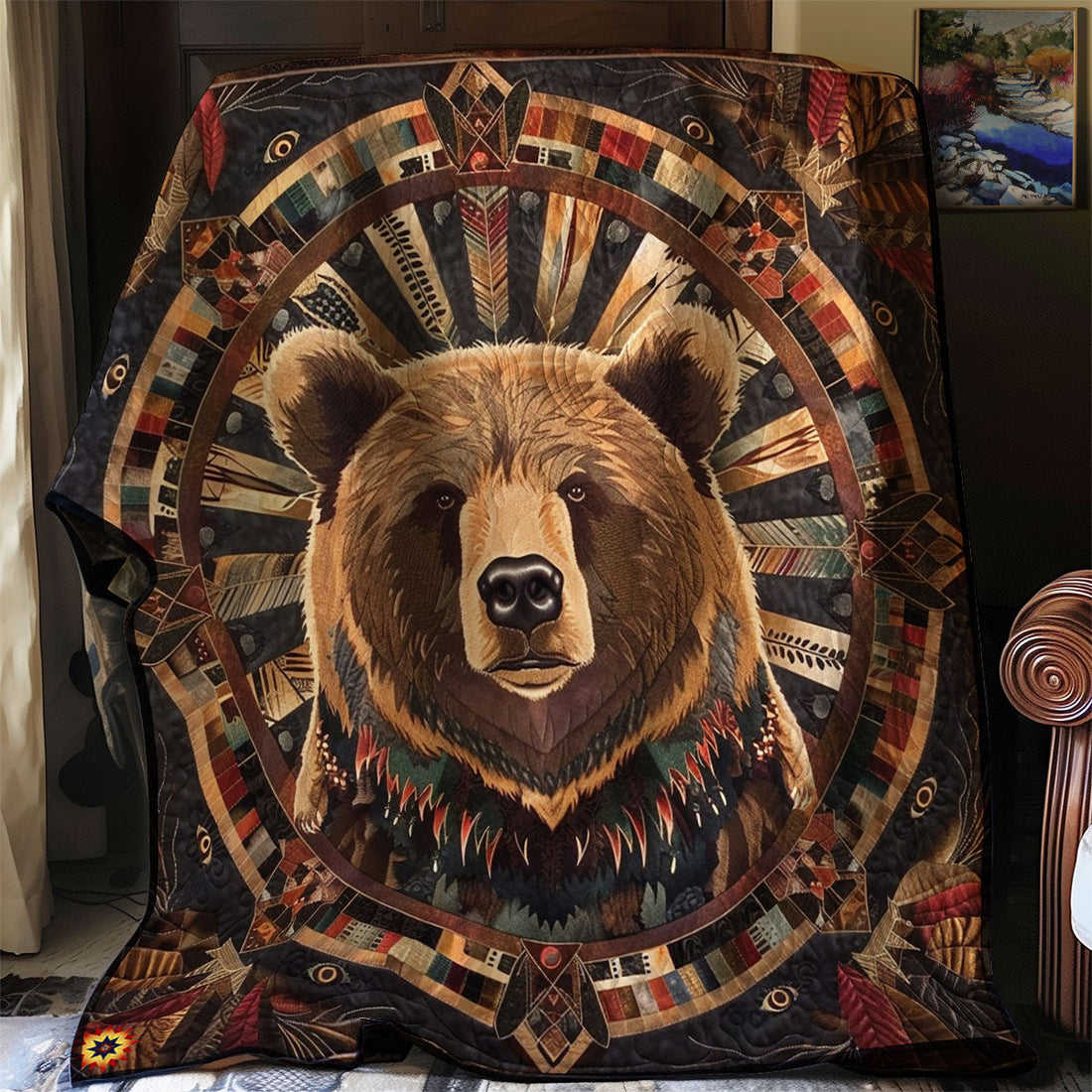 Bear Native American Whispering Woods Quilt Blanket