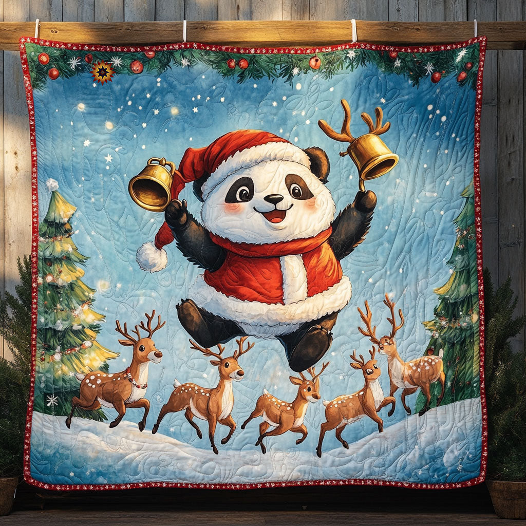 Panda Christmas Rustic Charm Quilt Blanket