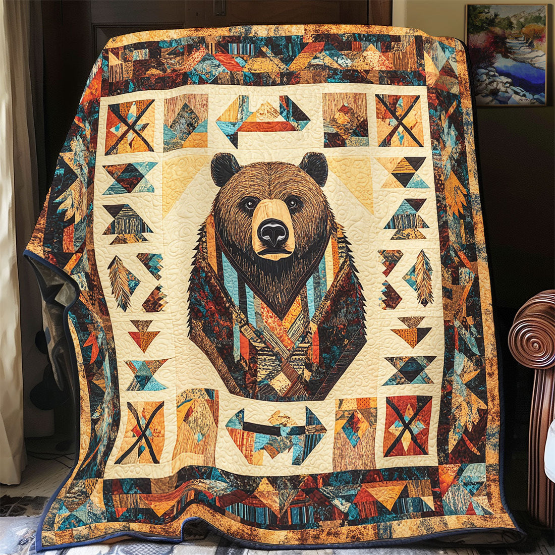 Bear Native American Cozy Escape Quilt Blanket