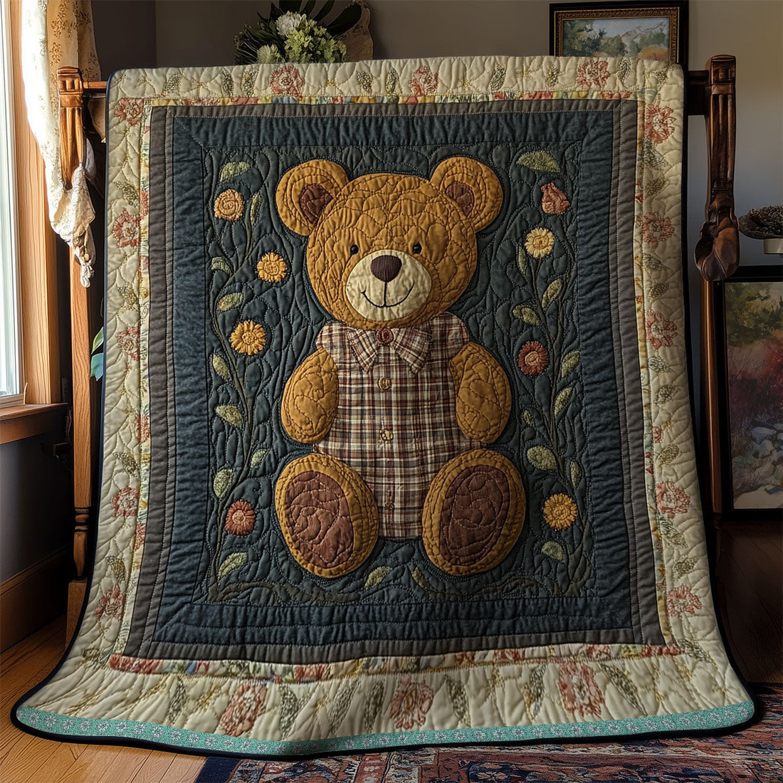 Teddy Bear Tranquil Forest Quilt Blanket