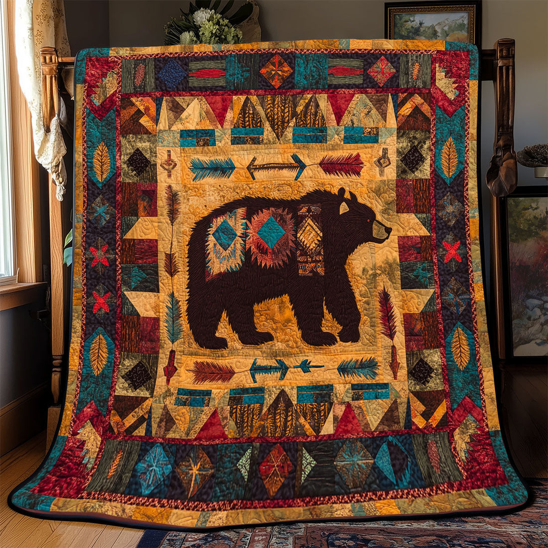 Bear Native American Nature Calm Quilt Blanket