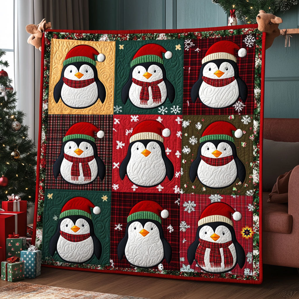 Christmas Penguin Festive Glow Quilt Blanket