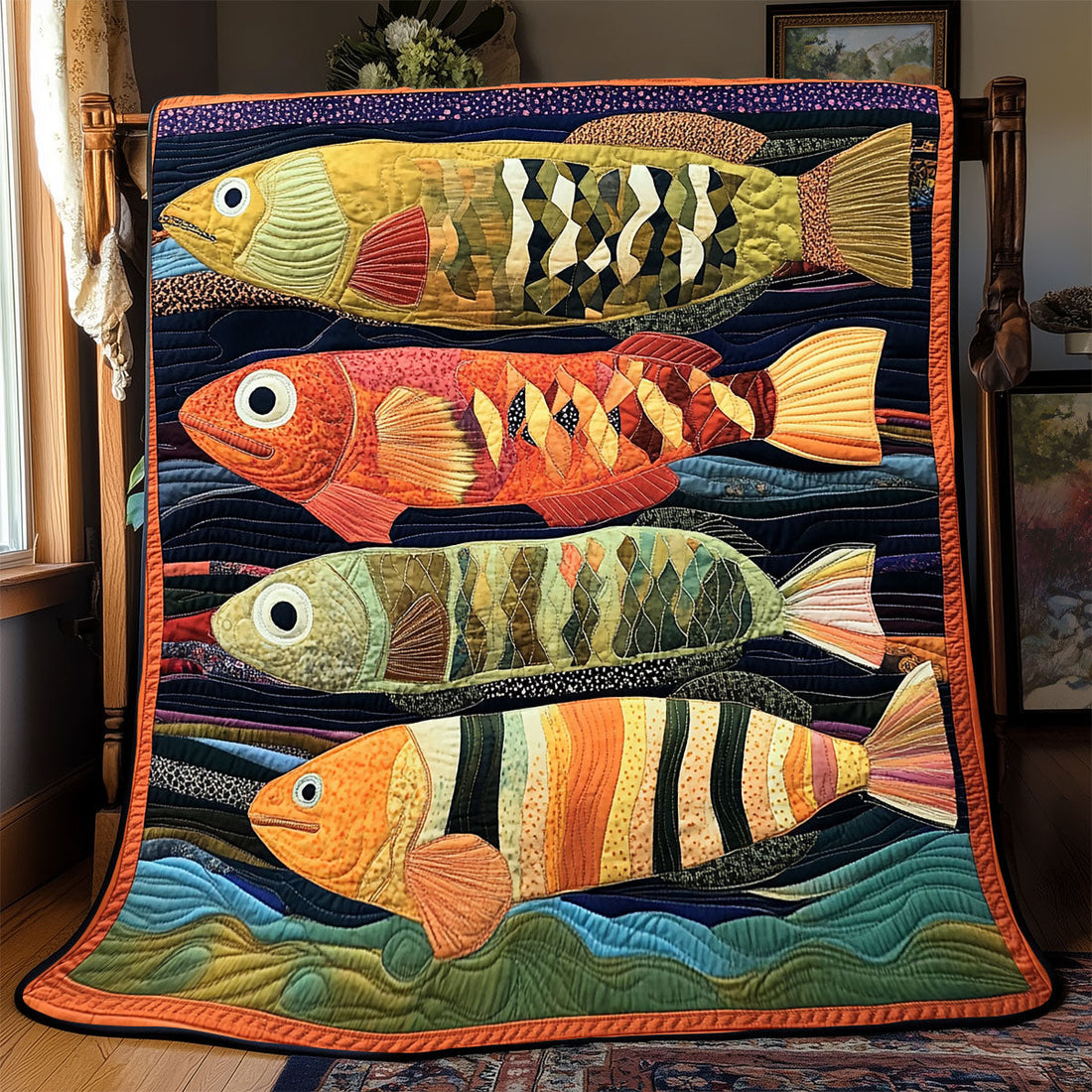 Vibrant Fish Forest Haven Quilt Blanket