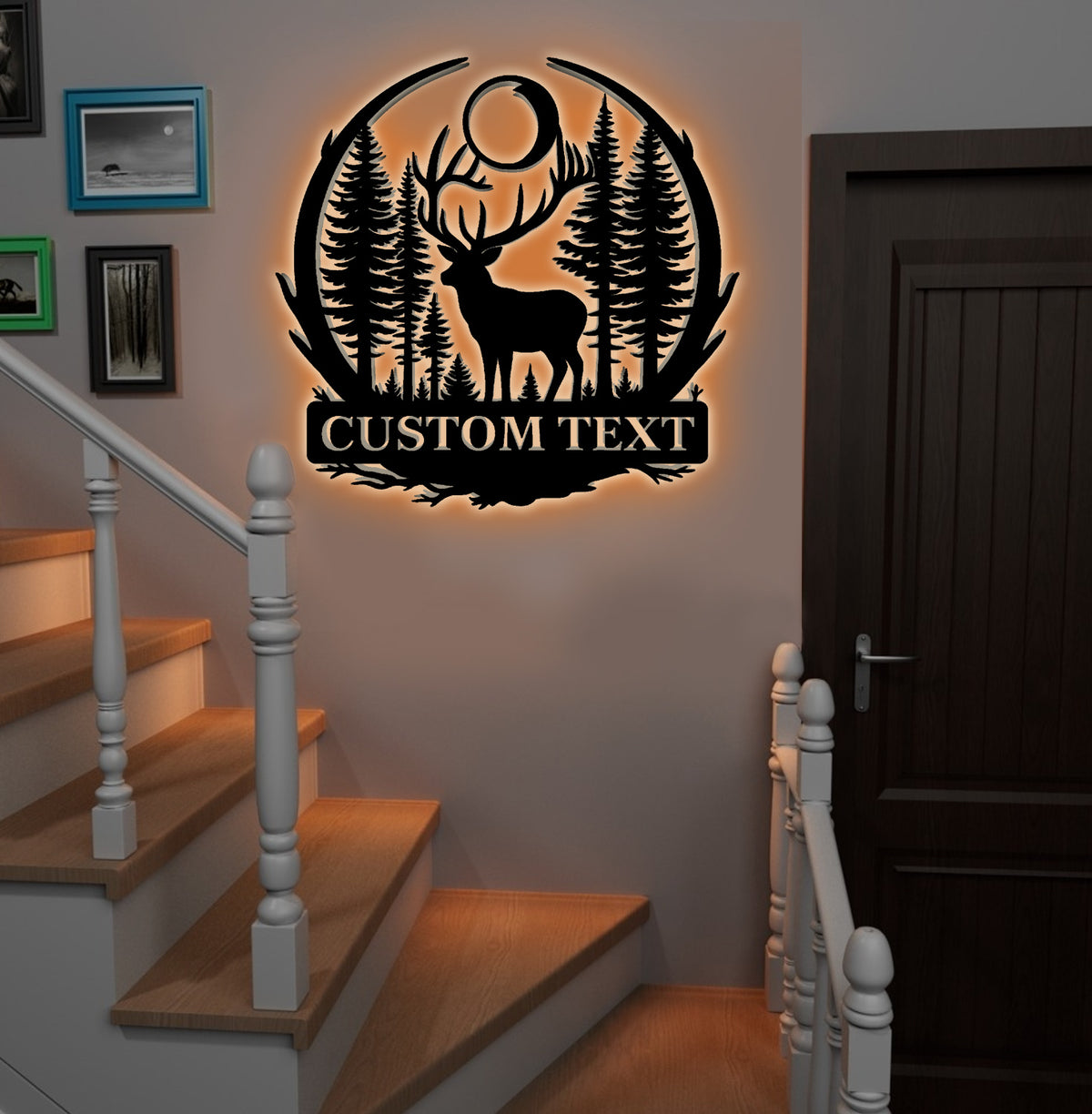 Personalized Metal Sign WITH LED/WITHOUT LED – Deer and Forest Silhouette Wall Art
