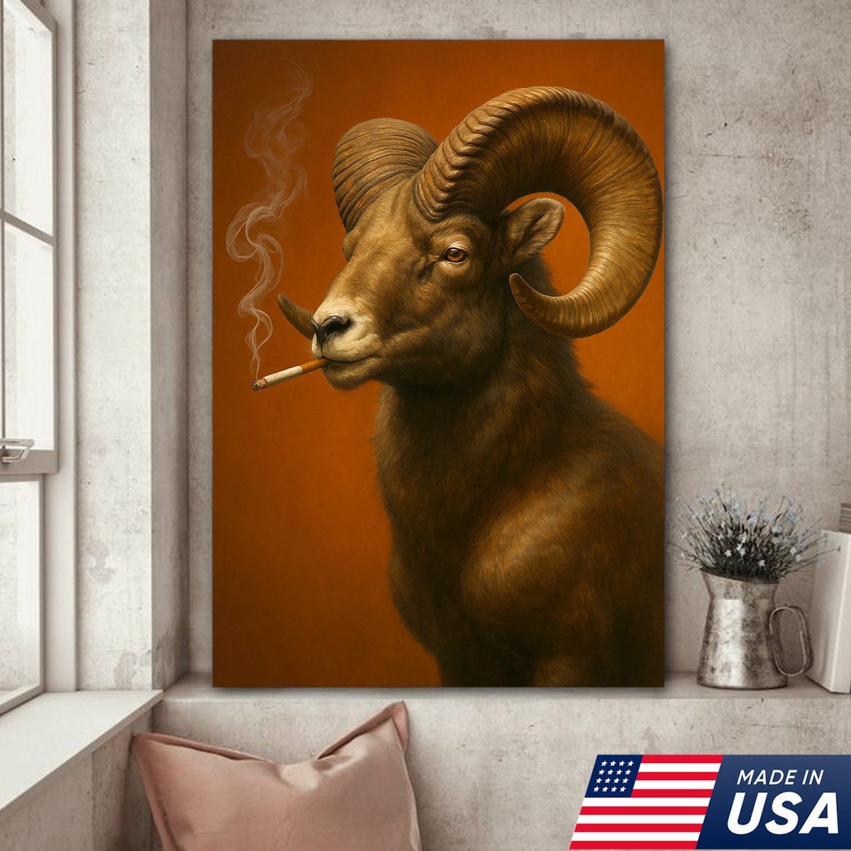Bighorn Sheep Canvas Wall Art – Majestic Rustic Wildlife Decor for Cabin, Lodge & Nature Lovers