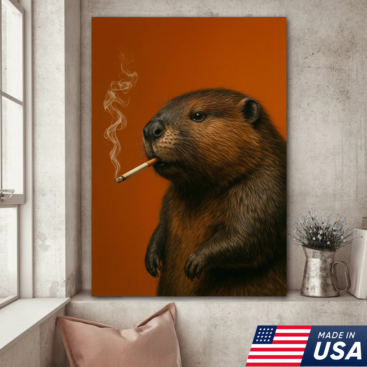 Beaver Canvas Wall Art – Rustic Wildlife Decor – Hunting Cabin Artwork – Woodland Nature Print