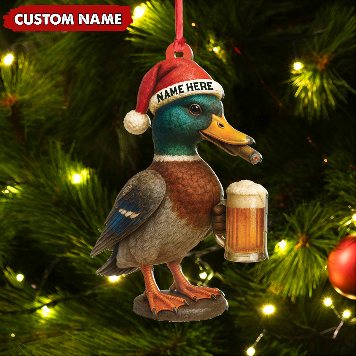 Personalized Mallard Duck Christmas Acrylic Ornament – Custom Name Holiday Decor for Hunters & Nature Lovers