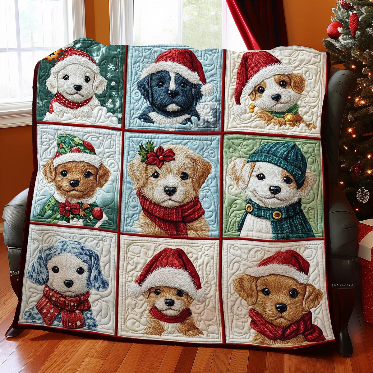 Christmas Dog Gentle Snowfall Quilt Blanket