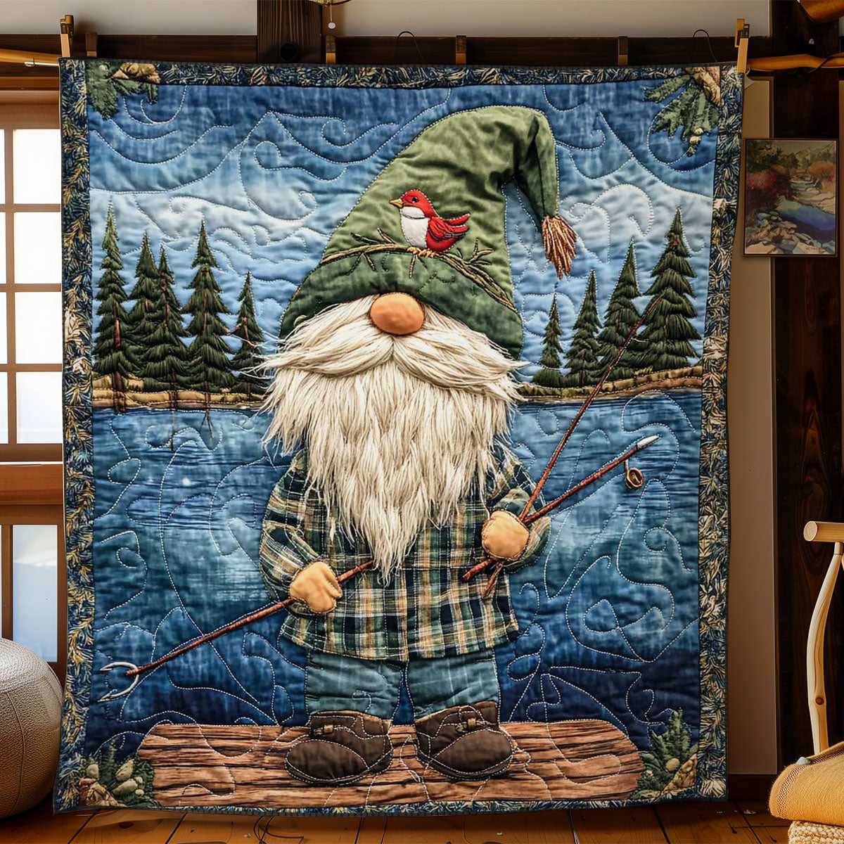 Gnome's Fishing Spot Quilt Blanket