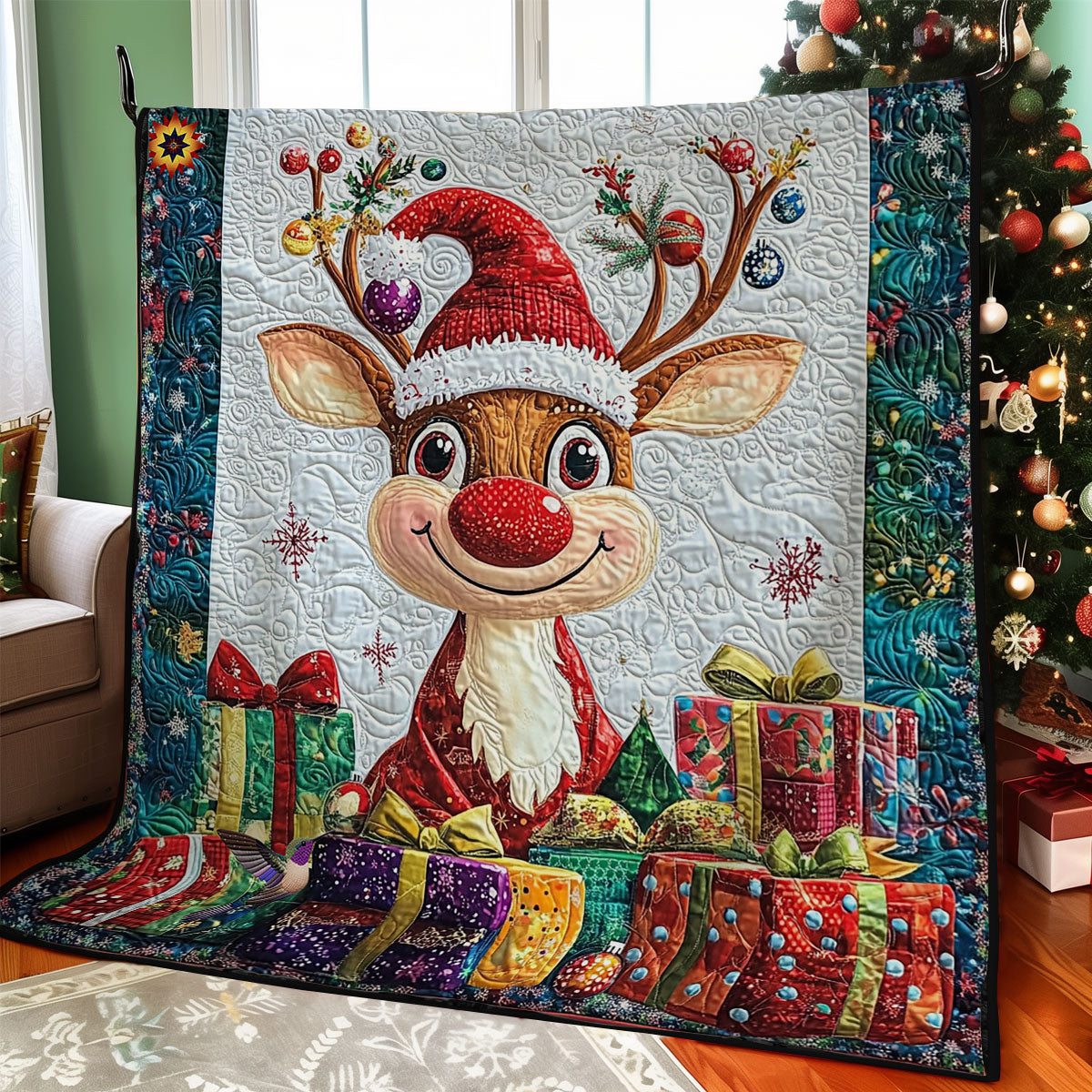 Christmas Reindeer Cozy Haven Quilt Blanket