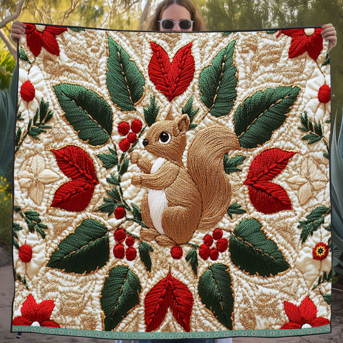 Christmas Bauble Squirrel Festive Glow Quilt Blanket