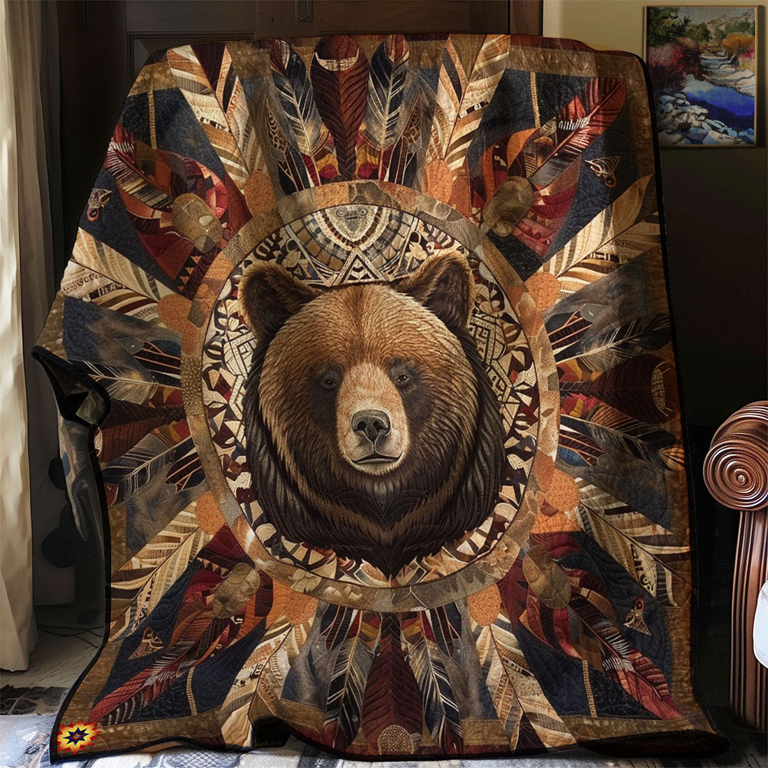 Bear Native American Meadow Calm Quilt Blanket