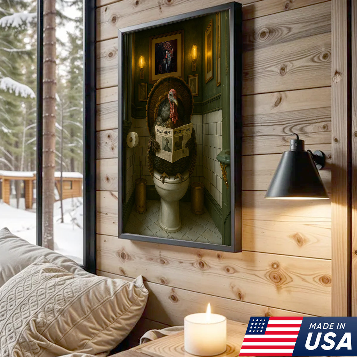 Funny Turkey Bathroom Wall Art – Rustic Cabin Toilet Humor Canvas Decor