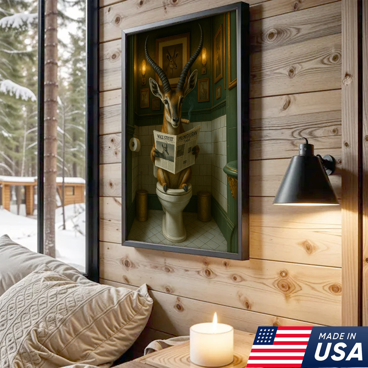 Funny Pronghorn Deer Wall Art – Hilarious Deer Hunting Bathroom Canvas for Hunters