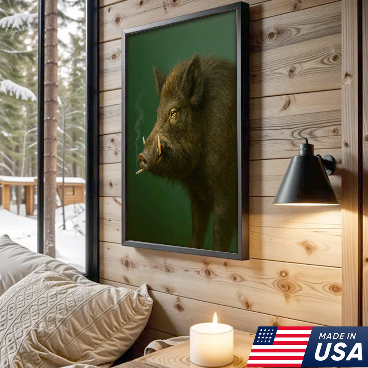 Wild Boar Canvas Wall Art – Rustic Hunting Lodge Decor – Nature Inspired Cabin Artwork
