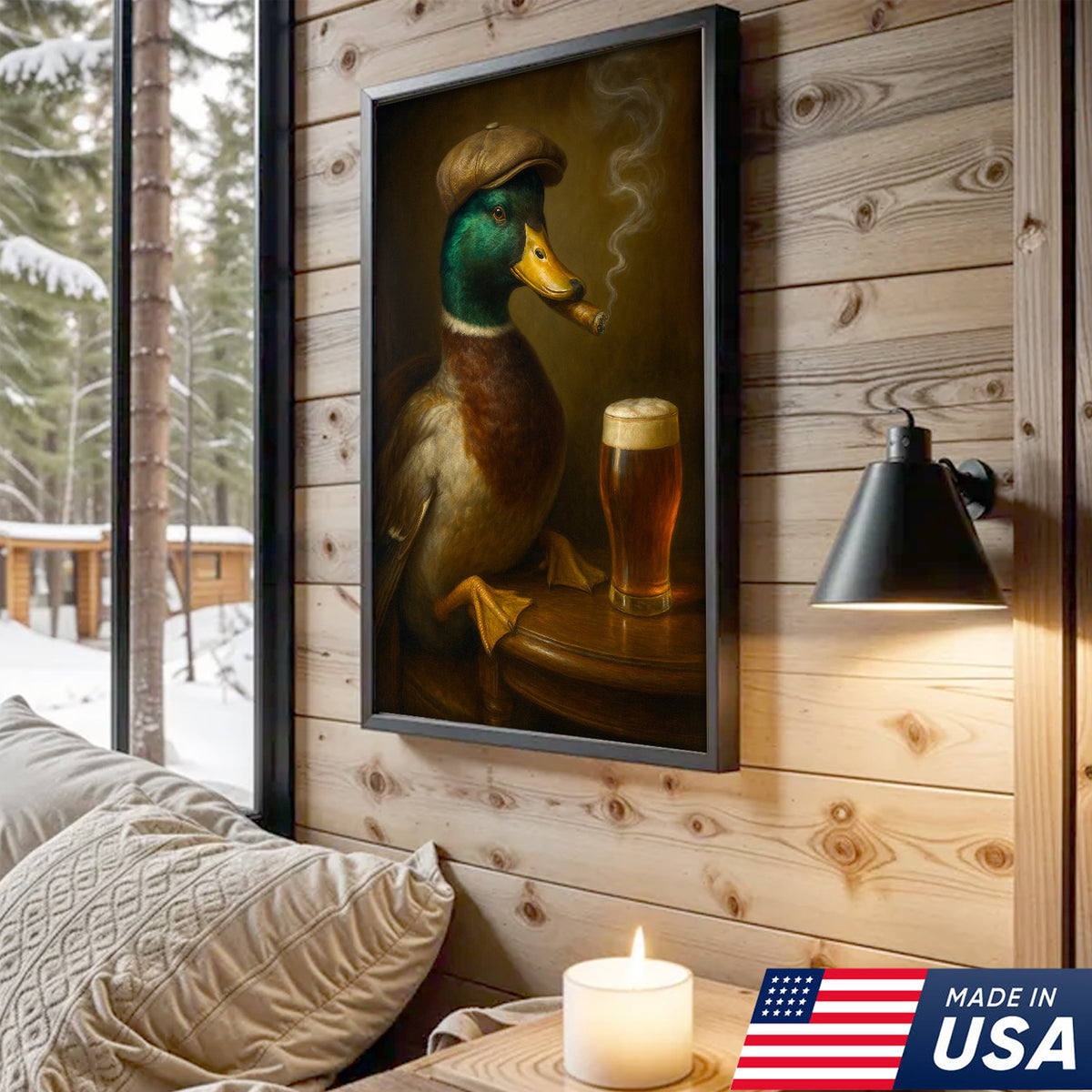Mallard Duck Gentle Beer Smoking Canvas – Funny Rustic Wall Art for Hunters, Cabin, Bar & Man Cave
