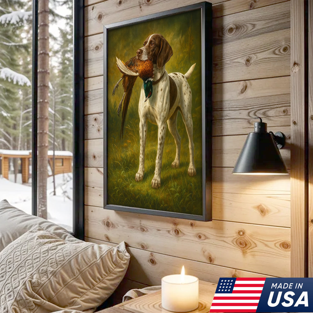 Hunting Dog Canvas Wall Art – Hunting Dog with Pheasant – Rustic Wildlife Canvas