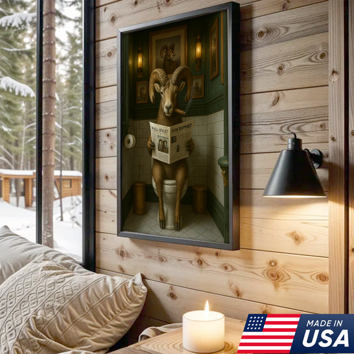 Mountain Goat Toilet Humor Canvas – Funny Hunting Bathroom Wall Art for Hunters