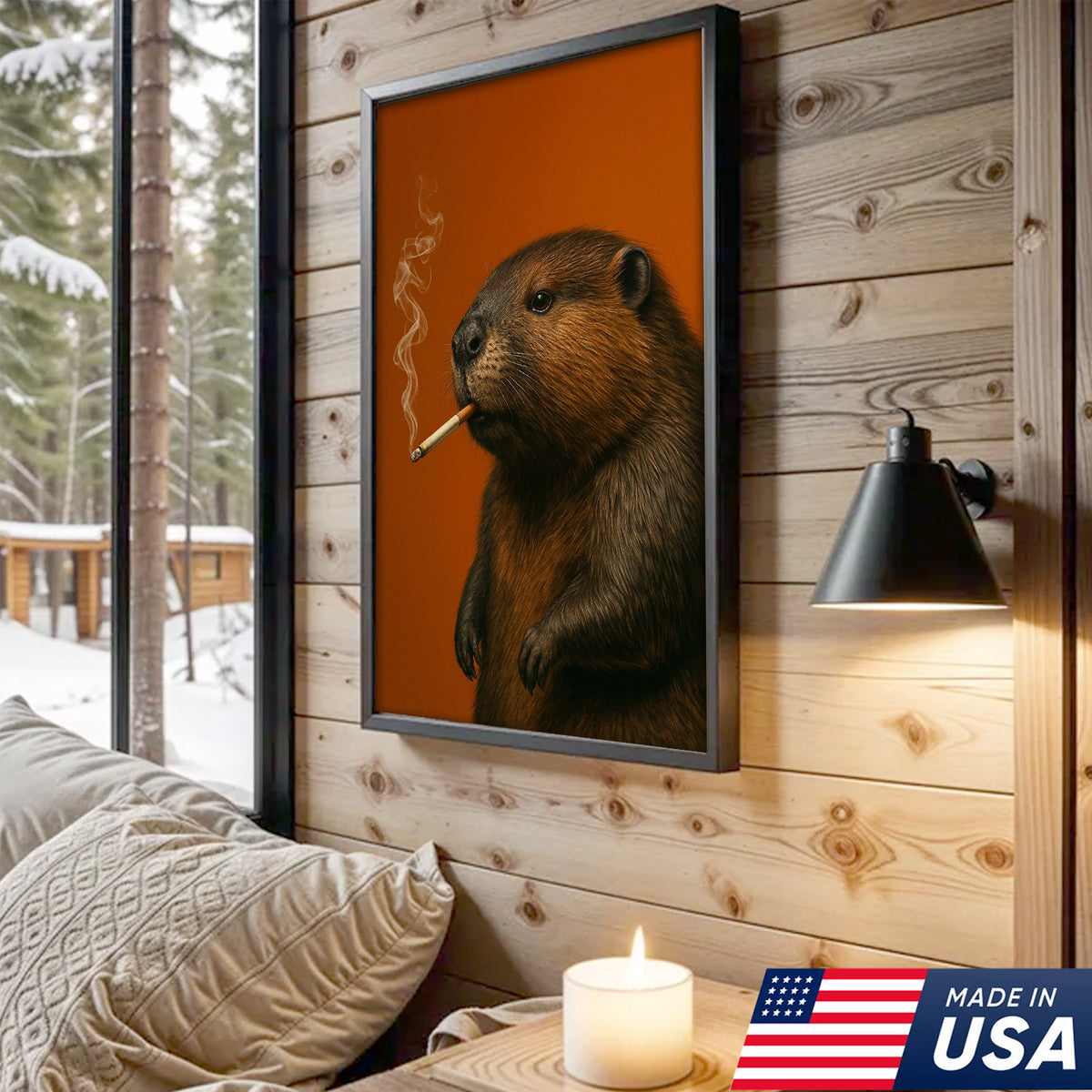 Beaver Canvas Wall Art – Rustic Wildlife Decor – Hunting Cabin Artwork – Woodland Nature Print