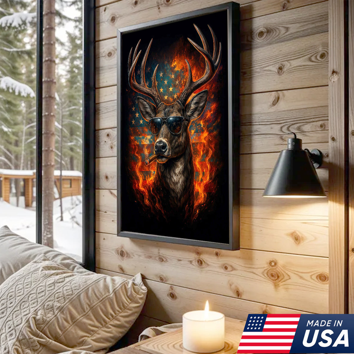 Patriotic Deer Wall Art Canvas – Cool Buck with Sunglasses and American Flag