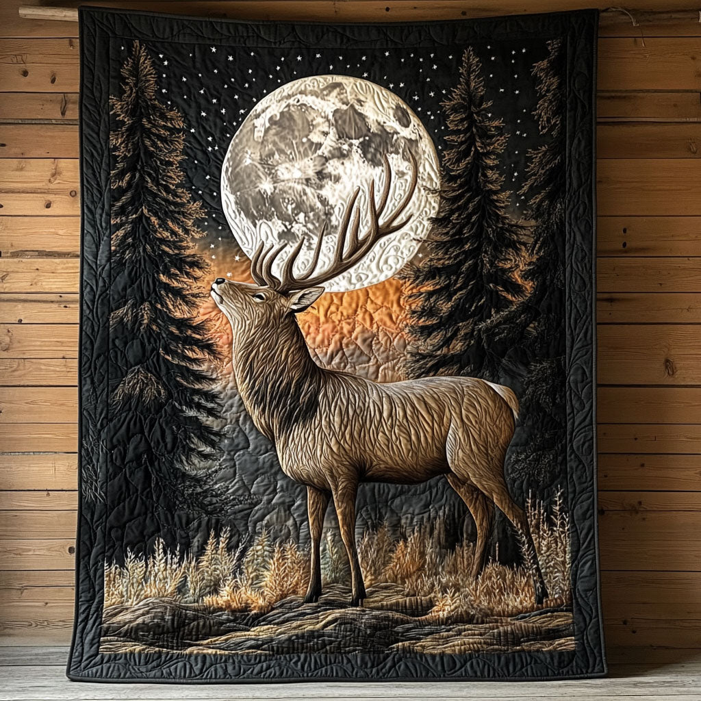 Night Deer Woodland Retreat Quilt Blanket