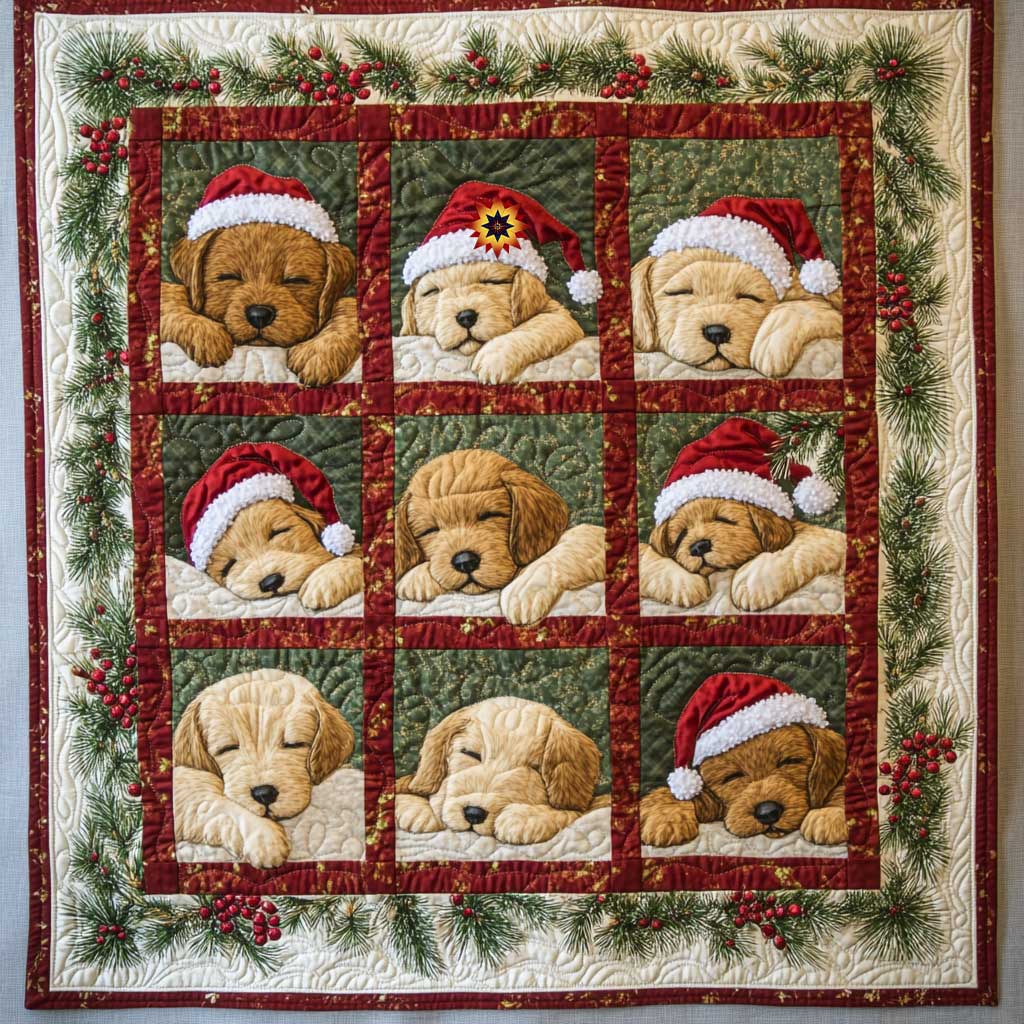 Christmas Golden Retriever Puppy Quilt Blanket