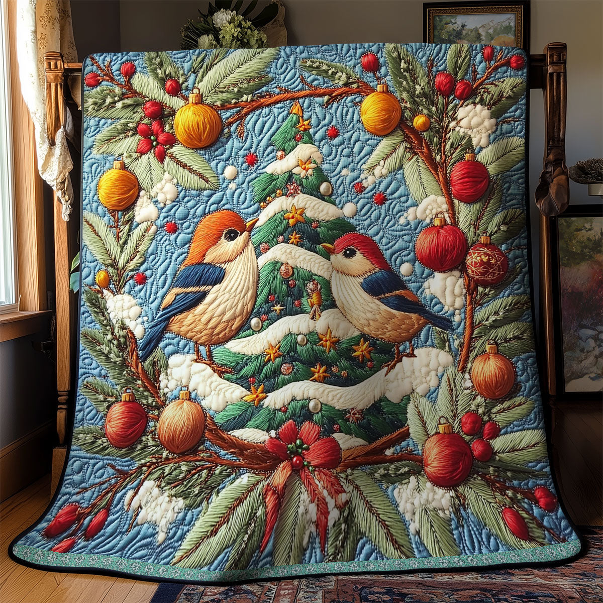 Bird Christmas Quilt Blanket