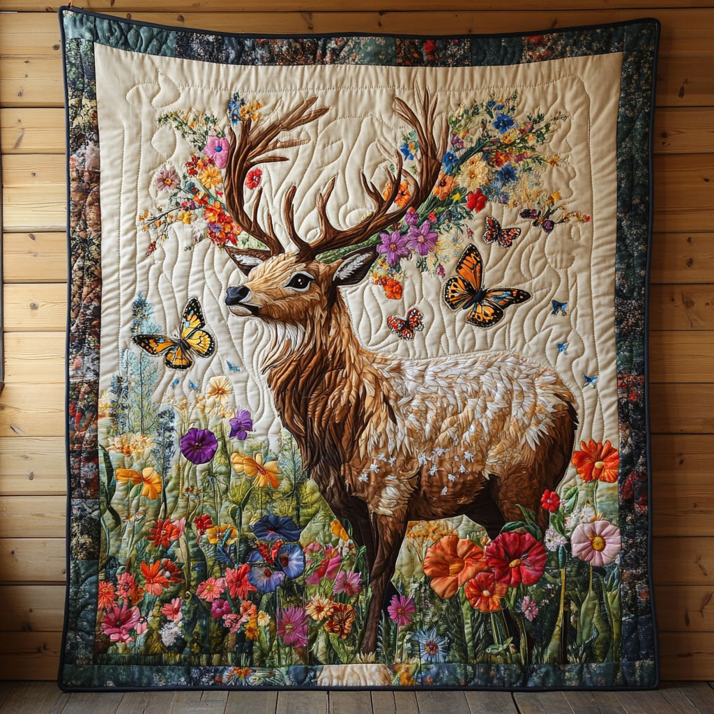 Flower Deer Quilt Blanket