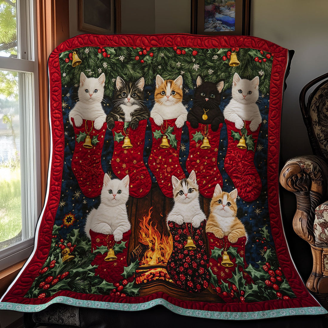 Cat Christmas Winter Wonderland Quilt Blanket