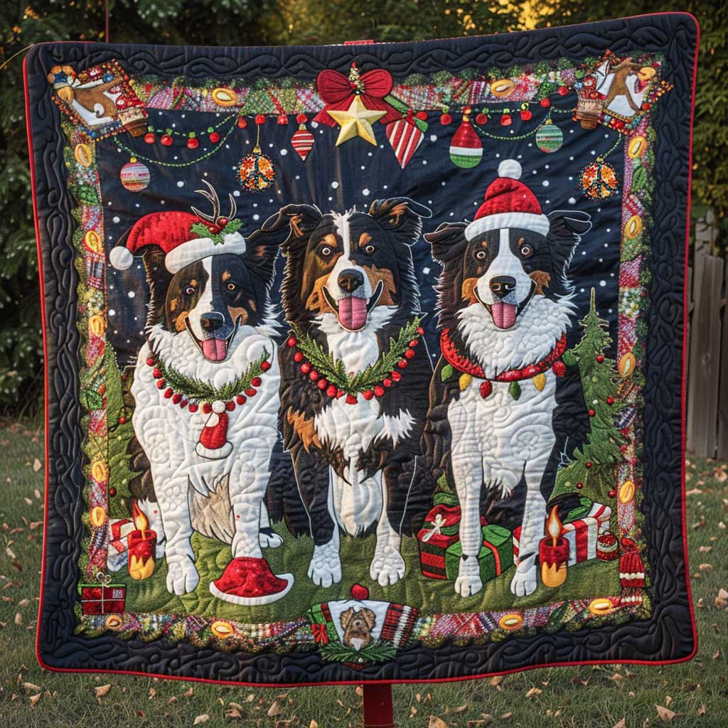 Christmas Gift Border Collie Quilt Blanket