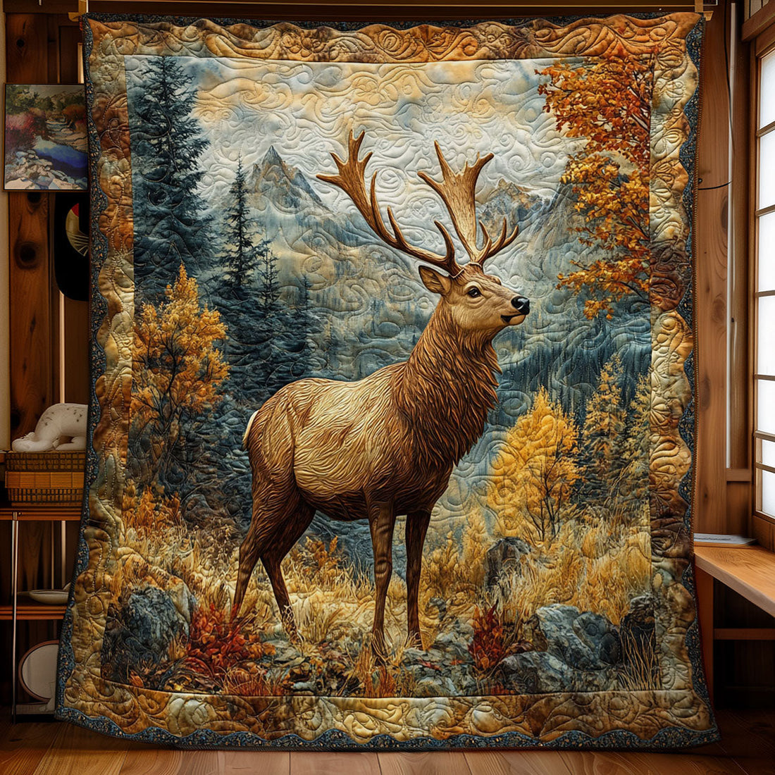 Royal Moose Autumn Forest Quilt Blanket